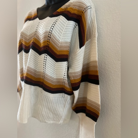 Ivory Brown Chevron Print Sweater - Picture 3 of 5